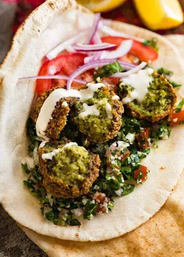 Falafel and salad in warm pita bread